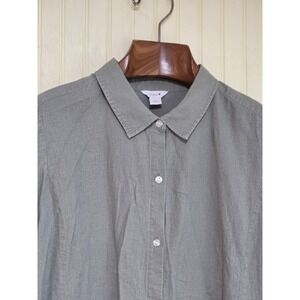 intro. Shirt Womens‎ Large Gray Green Linen Rayon Blend Button Down Roll Tab